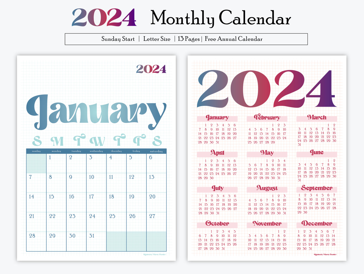 2024 Bold, Vibrant Calendar